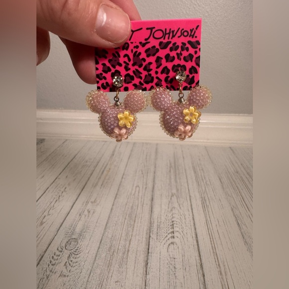 Betsey Johnson Minnie Mickey Mouse Resin Earrings Disney w Flowers Pink Black - Picture 4 of 8